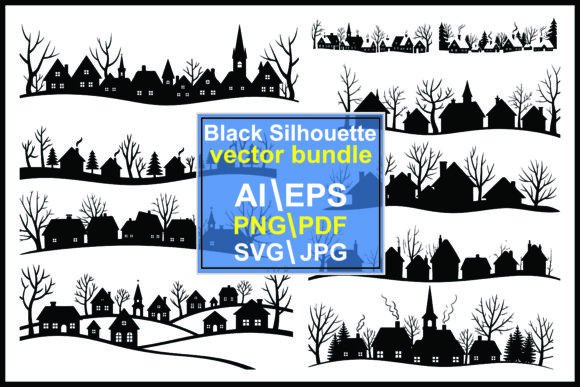 Download Silhouette Village Scenes with Bare Tree - Silhouette Collection