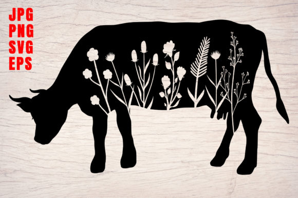 Download Farm Animals Cow Silhouette Floral Art - Silhouette Collection