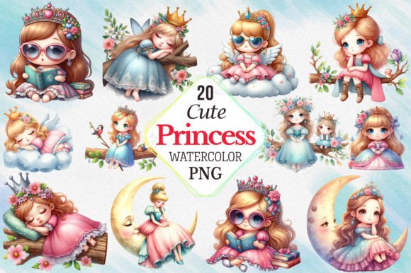 Download Cute Princess Watercolor Clipart - Princess Collection