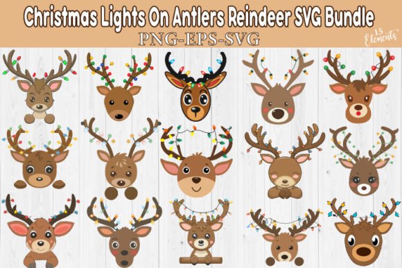 Download Christmas Lights on Antlers Reindeer SVG - Reindeer svg Collection