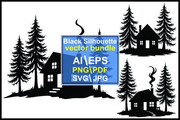 Download Silhouette Cabins and Pine Trees - Silhouette Collection