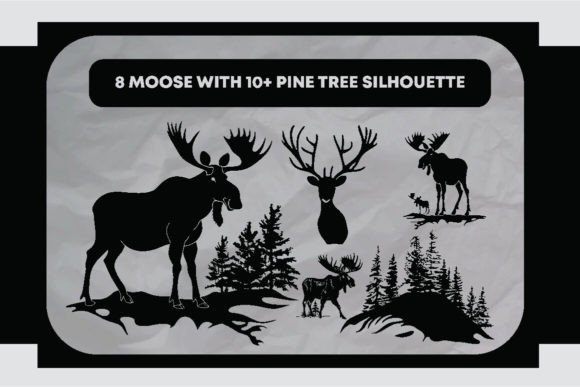 Download 8 Moose with 10+ Pine Tree Silhouette - Silhouette Collection